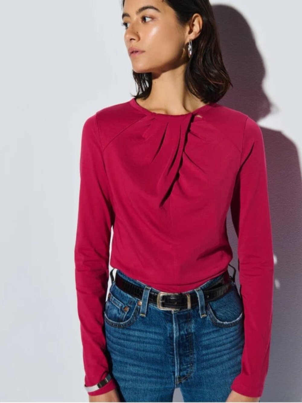 Nation LTD ROSALIND LONG SLEEVE IN RASPBERRY JAM Size Large 100% Organic Cotton